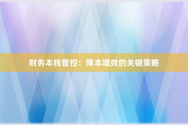 财务本钱管控：降本增效的关键策略